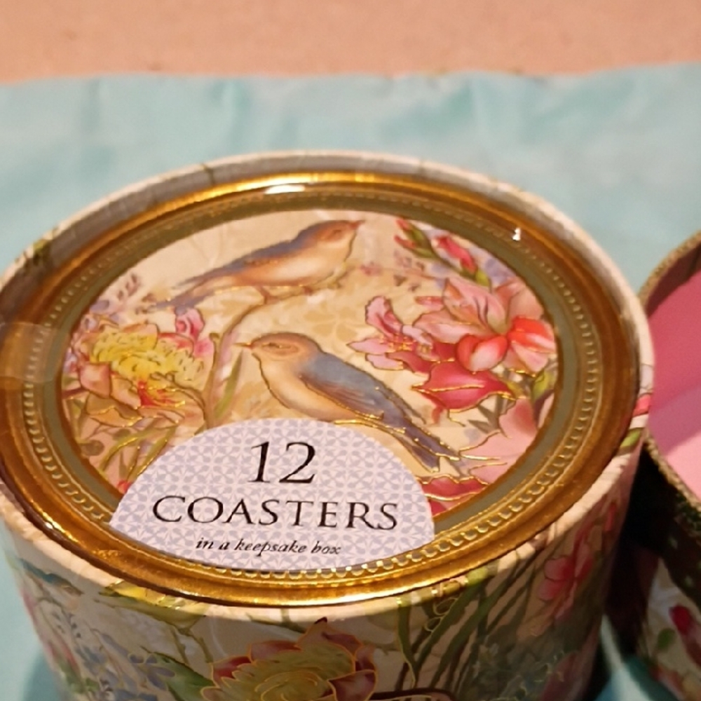 Floral Bird Coaster Set in Keepsake Box